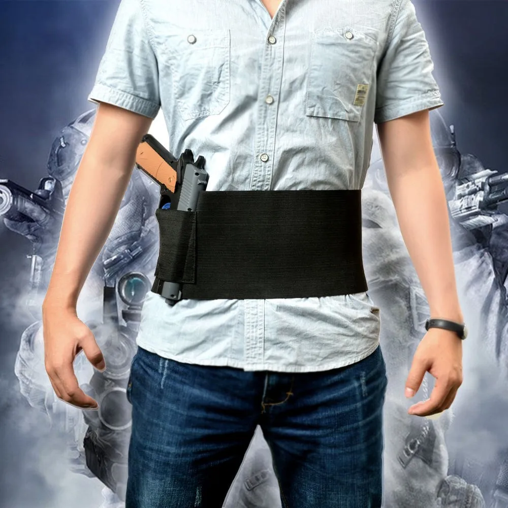 Tactical Adjustable Belly Band Waist Pistol Gun Holster &2 Magzine Pouches Black.jpg