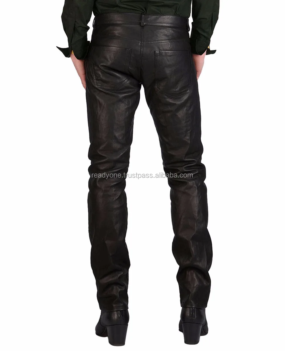 men's side lace leather pants