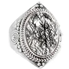 Rutilated stone, Rutilated ring, Black rutilated stone 925 silver ring