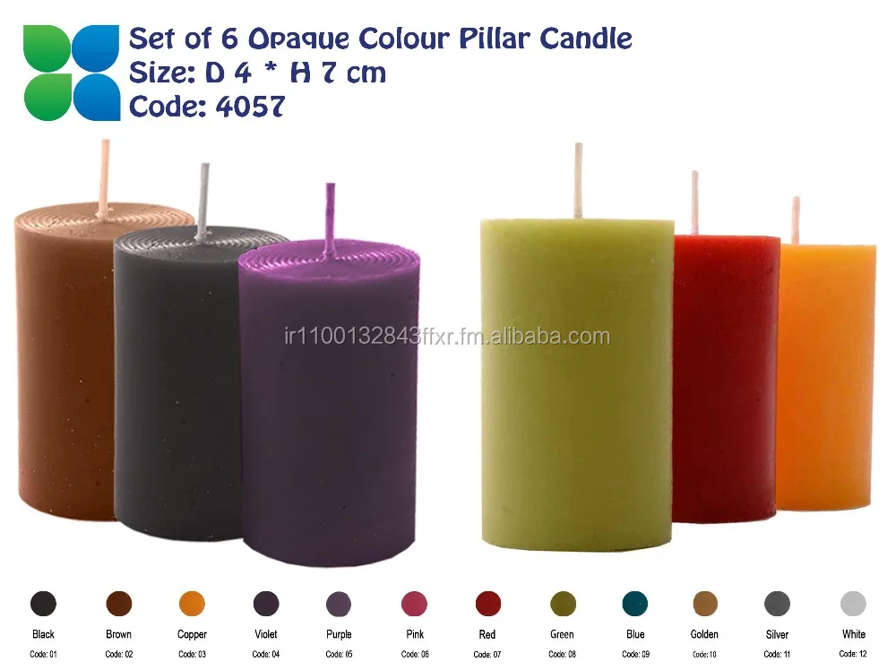 Set Of 6 Opaque Colour Pillar Candles 4 Cm Diagonal 7 Cm Height Set Of 6 Opaque Colour Pillar Candles 4 Cm Diagonal 7 Cm Height