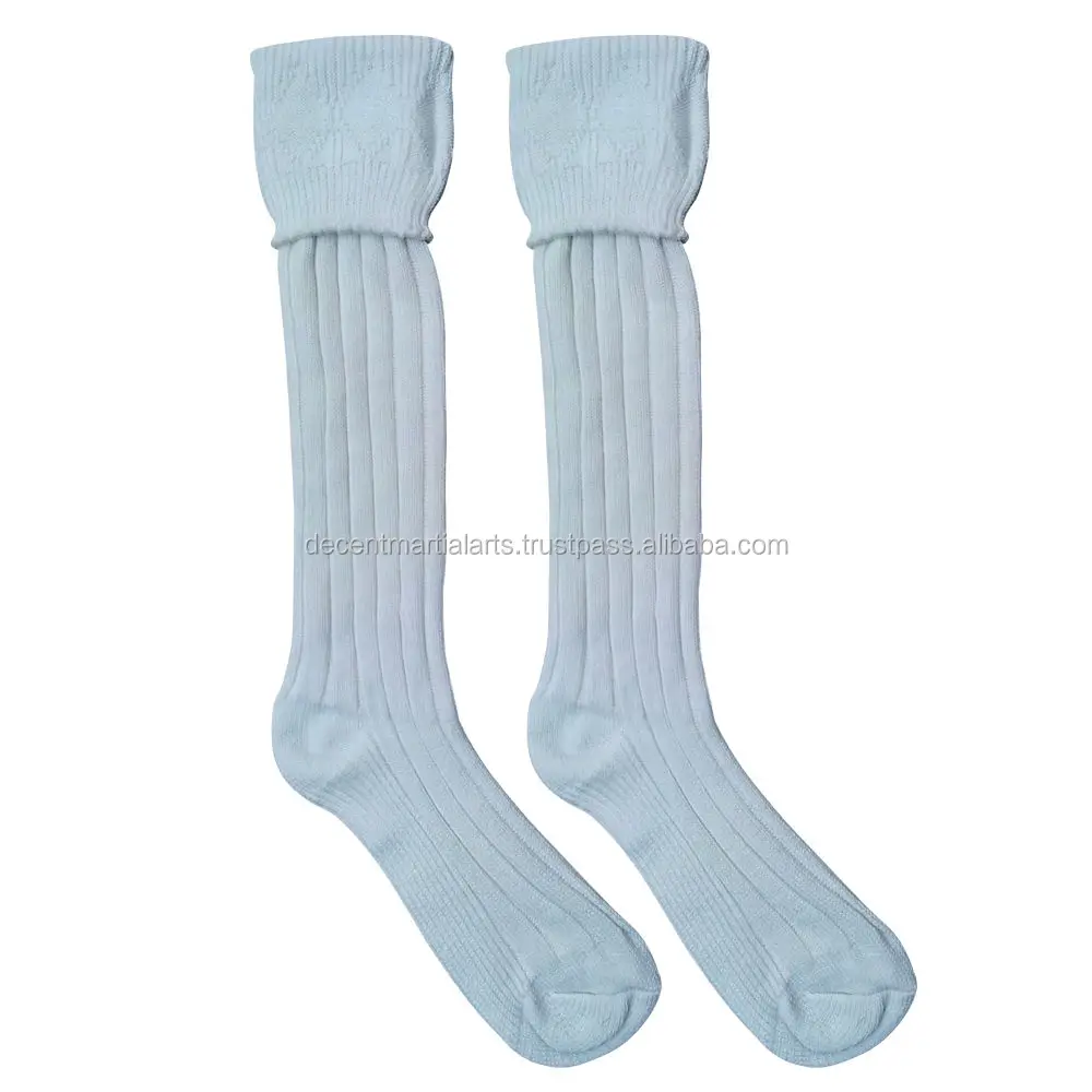 Gents White Kilt Hose Socks Knitted Full Length