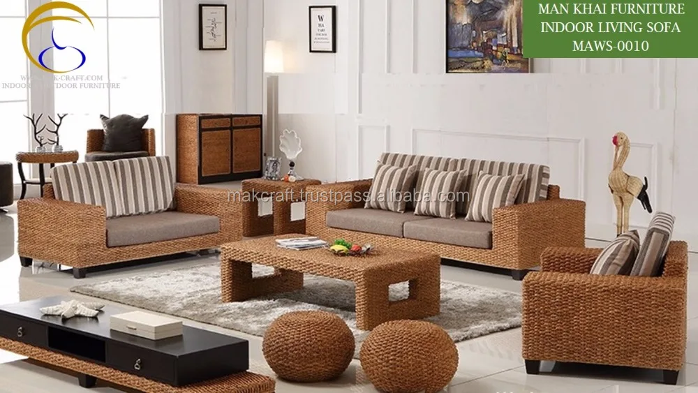 Very Cheap Living Room Water Hyacinth Sofa Set Furniture Rattan