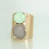 Agate finger Crystal Quartz Druzy Natural Stone Mint & Grey Mineral Ring