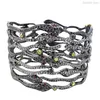 925 Sterling Silver Black Diamond Snake Cage Bangle