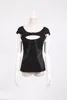 Casual gothic Punk Rave women's black short sleeve open chest top with studs PT-022