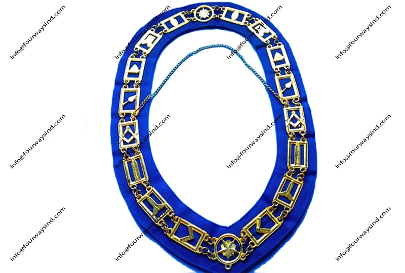 master mason blue lodge collar chain blue velvet backing golden finish