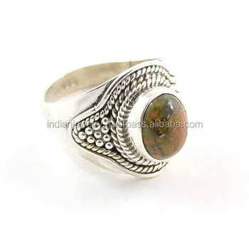 925 Silver Jewelry Unakite Rings Single Stone Ring Design Silver