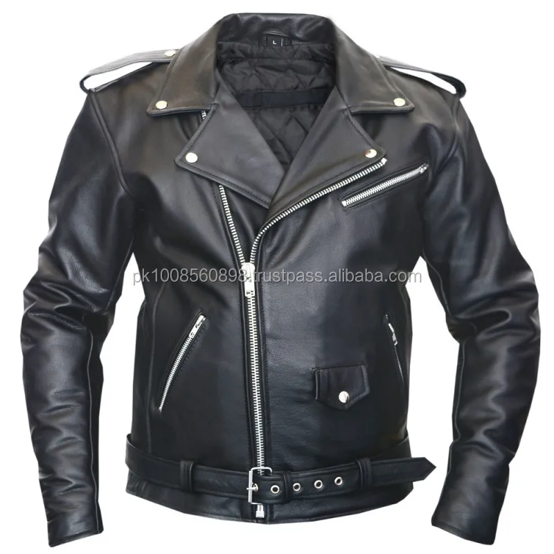 MensReal Leather Brando Jacket Biker Classic Motorbike Motorcycle Vintage Jacket