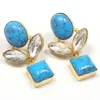 Blue Color Turquoise Chatons Long Statement Vintage Jewelry Earring