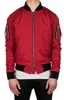 Red Bomber Jacket With Wrinkled Sleeves For Men\Nylon Bomber Jackets With D-Ring Pocket\Double silver 2-way zipper Bomber Jacket