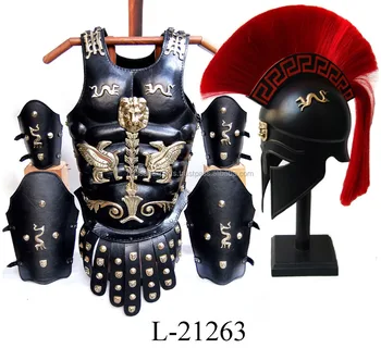 Leather Royal Greek Muscle Armor Cuirass Set With Corinthian Helmet Red ...