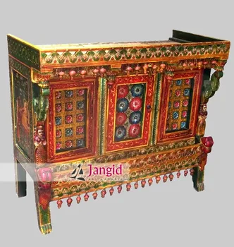 Antique Wooden Hand Painted Buffet Sideboard Storage Cabinet Antique Wooden Hand Painted Buffet