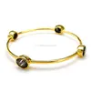 Amazing Four Round Black Rutile Micron Gold Plated Stacking Hot Bangles For Womens and Girls