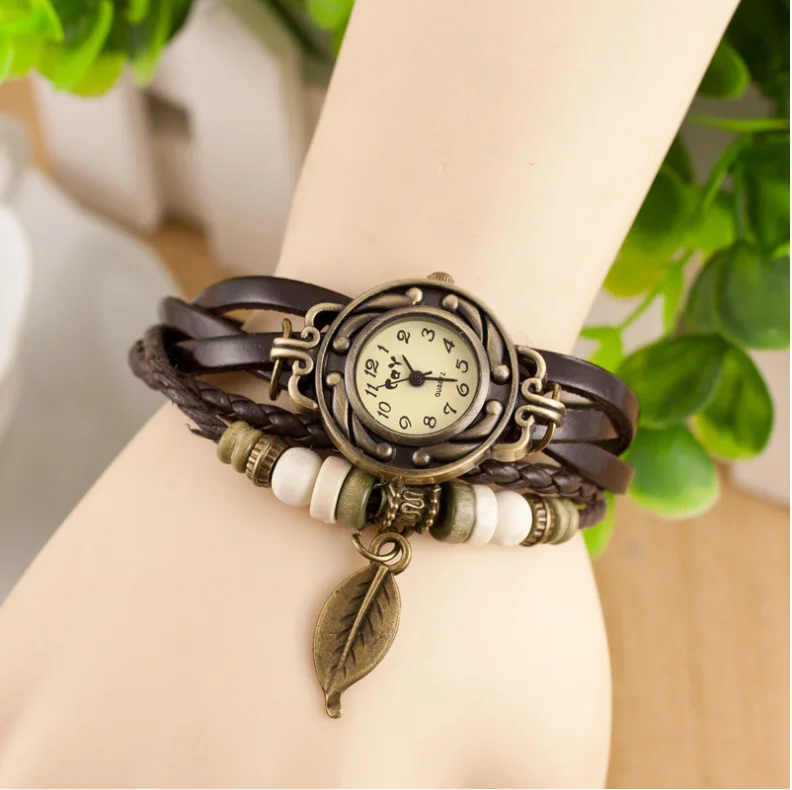 Envío Gratuito Correa De Cuero Vintage Pulsera De Señora De Barato para mujer vintage reloj de cuero, cuerda trenzada