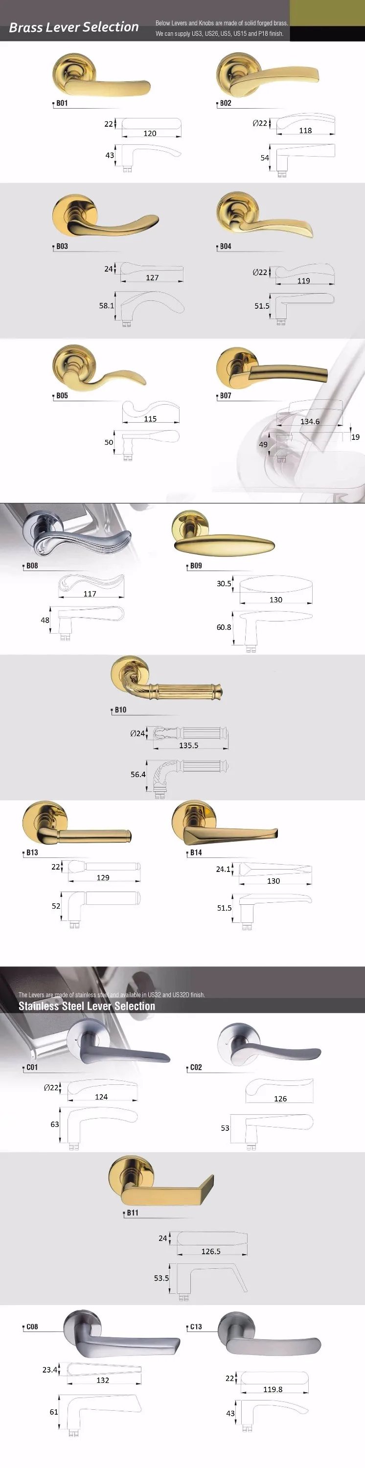 Lever handle for mortise lock #489T