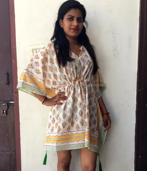 New Stylish Hand Printed Short Womens Cotton Kaftan Indian Free Size Beach Wear Buy Beach Wearladies Short Kaftanhand Block Print Caftan Product