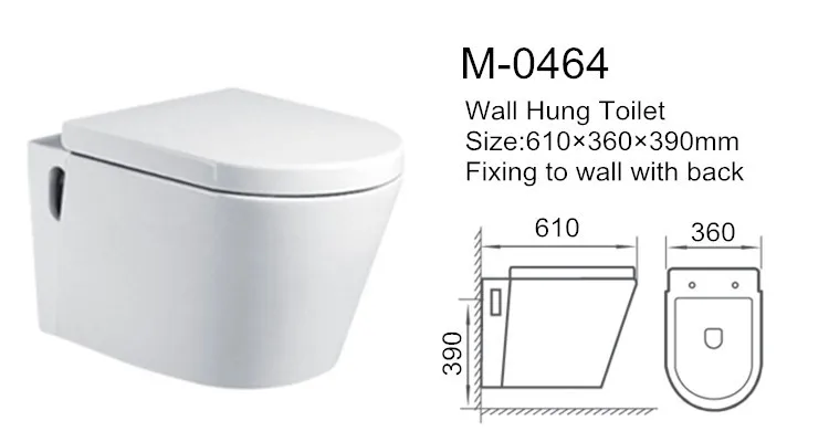 Sanitary ware white p-trap 180mm ceramic wall hung toilet dimensions