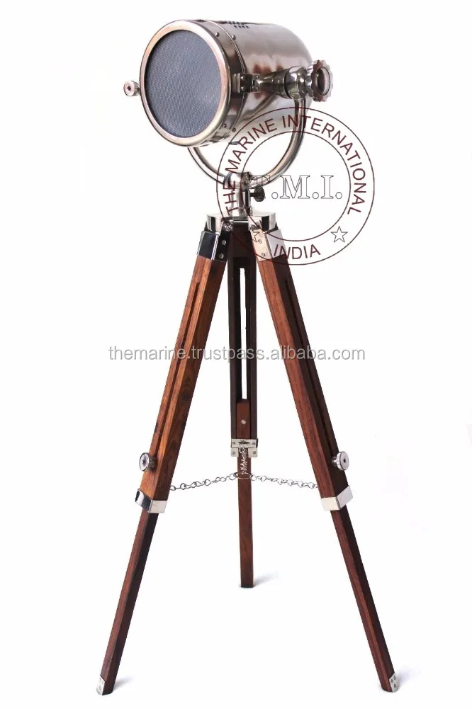 Chrome Finish Nautical Floor Standing Searchlight With Tripod Stand Chrome Finish Nautical Floor Standing Searchlight With Tripod Stand Collectible Marine Lamp Decorative Lamps