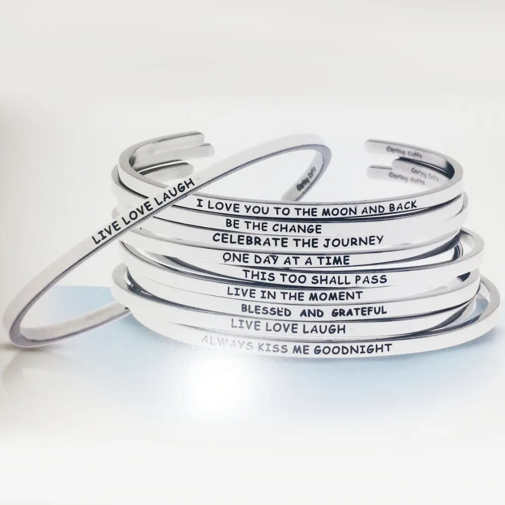 Customized Message Stainless Steel Bracelet Cuff Personalized Logo ...