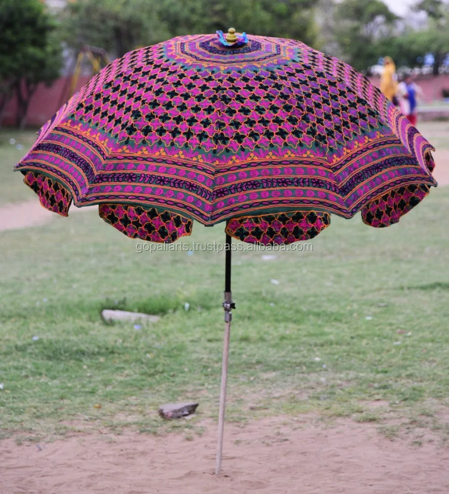 3 Big Garden Umbrellas Outdoor Patios Hand Embroidery Rajasthani Indian Parasol
