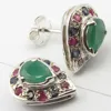 .925 Silver Fancy EMERALD, RUBY & BLUE SAPPHIRE COLORFUL Stud Earrings 1.4 CM