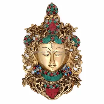 Sculpture Of Wall Hanging Decor Face In Metal With Stone Work