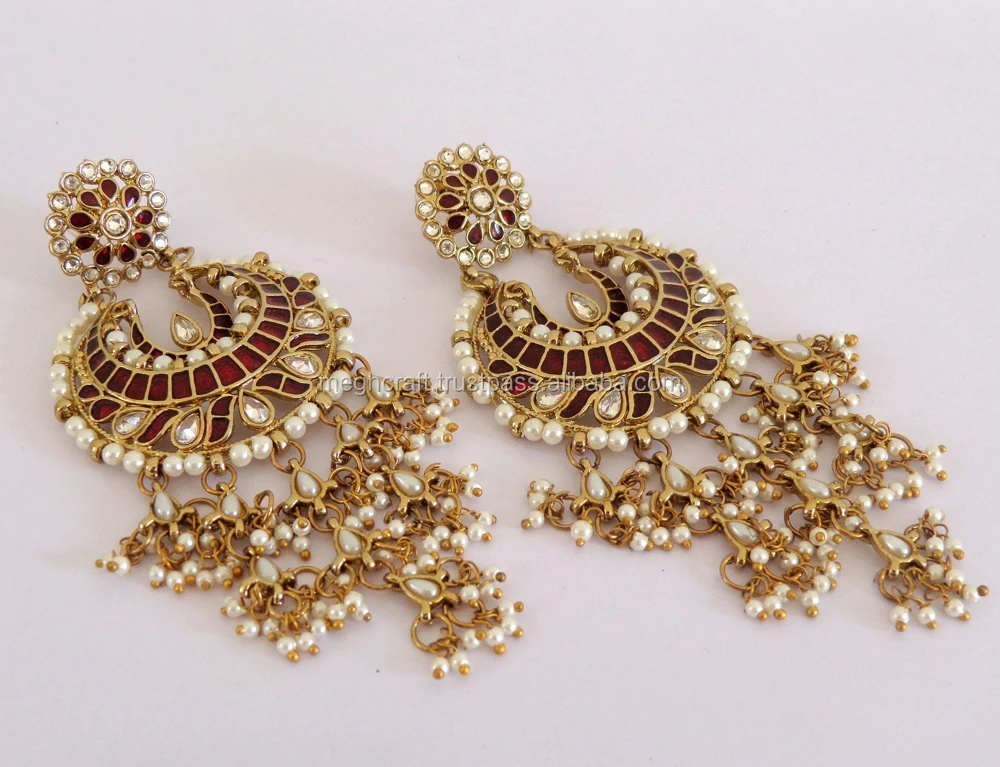 Indian Chandelier Pearl Earrings Whole Punjabi Stani Bridal Oversize Long Earring Wedding Indian Chandelier Pearl Earrings Whole Punjabi Stani Bridal Oversize Long Earring Wedding