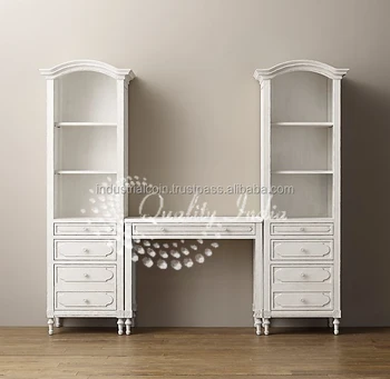 White Color Wall Attached Study Table With Shelves Buy Study