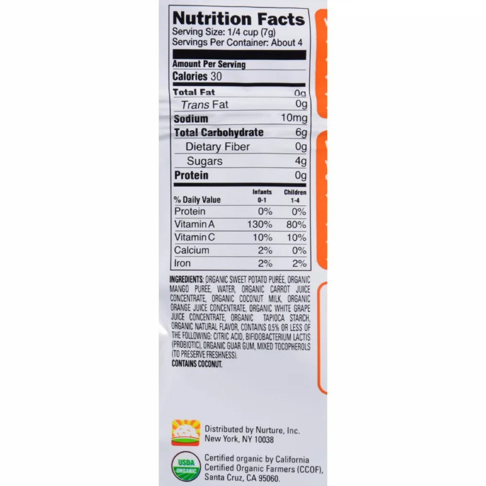 
Happy Creamies Organic Snacks - Carrot Mango Orange - Case of 8 - 1 oz 