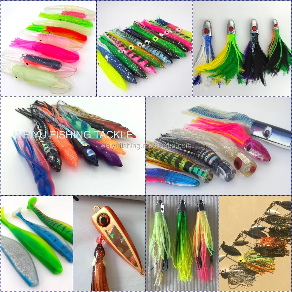 Brass Jet Head Trolling Lure With Double Squid Skirt For Big Game Lures