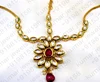 Fine Gold Plated 22kt Kundan Ruby Color Stone Pearl Beaded Wedding Wear Ethnic Traditional Bridal Wear Head Jewelry Maang Tikka