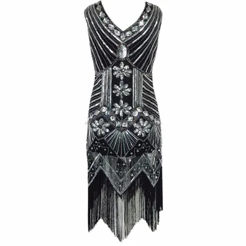 Best Dance 1920 Swomen Tel Fler Dress Vintage Sequin Bead Best Dance 1920 Swomen Tel Fler Dress Vintage Sequin Bead Work Party Gown