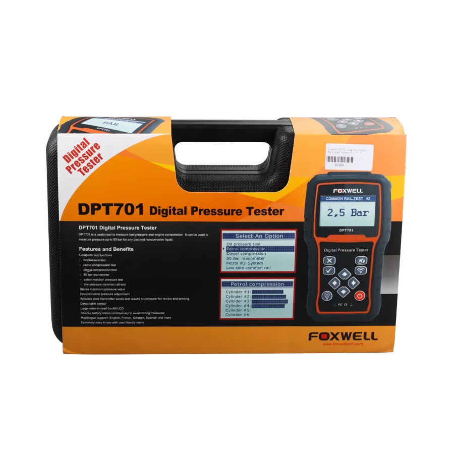 Цифровой общие железнодорожных высокого давления тестер Foxwell DPT701 для давления масла тест / бензин и дизельное топливо сжатие испытательная / 80 бар манометр