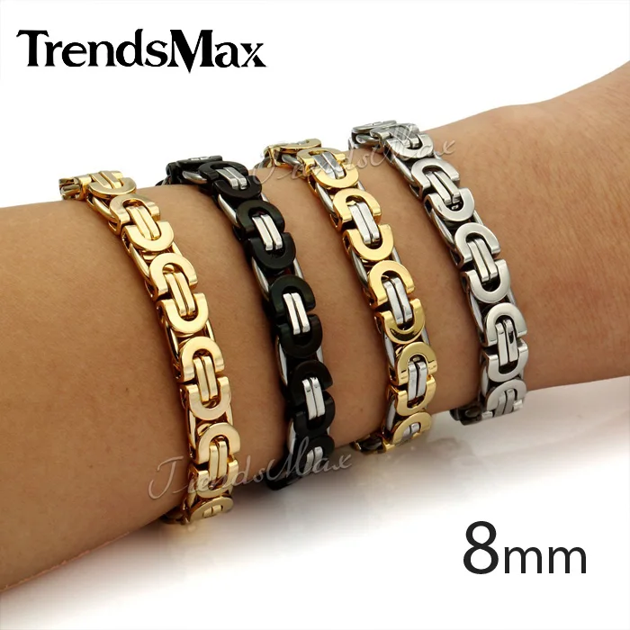 Custom Any Length Mens Chain Flat Byzantine Gold Plated Stainless Steel Bracelet motorcycle Biker Bracelet Fashion