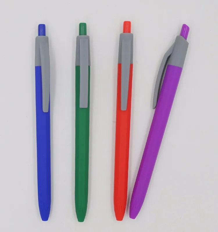 Novelty Grey Clip Plastic Click Pen Ballpoint Pens soft rubberized pen