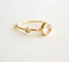 Diamond Rose Quartz Double Stone Orbit Yellow Gold Engagement Stackable Wedding Ring,