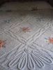 Recently manufactured Vtg White Chenille Cotton Bedspread 91" X 102" peach blue green yellow fancy top style base for sale.
