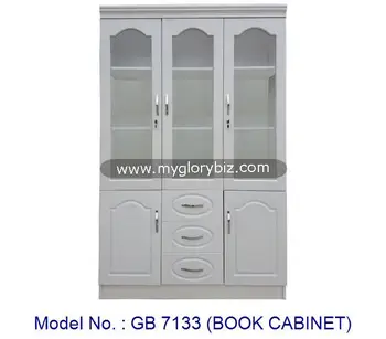 White Color Modern Book Cabinet New Design Bookcase With 3 Glass