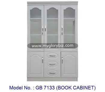 White Color Modern Book Cabinet New Design Bookcase With 3 Glass Doors And Drawers In Mdf Wooden Home Furniture Buy Wooden Bookcase With Glass