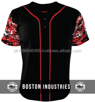 Red Camo Sleeve Baseball Shirt Custom Black Slim Fit Sublimated ...