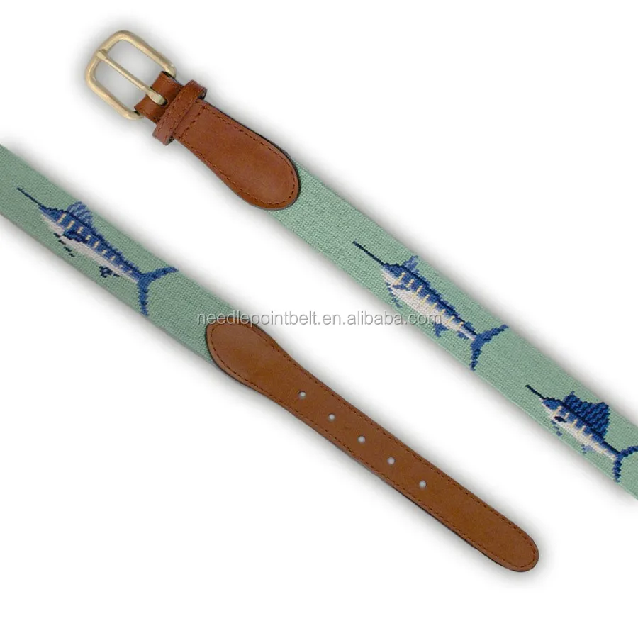 Ashley Handicrafts Needlepoint Belt Mint With Sailfish.jpg