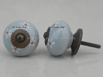 Handmade Made In India Ceramic Knobs Gray Antique Drawer Porcelain