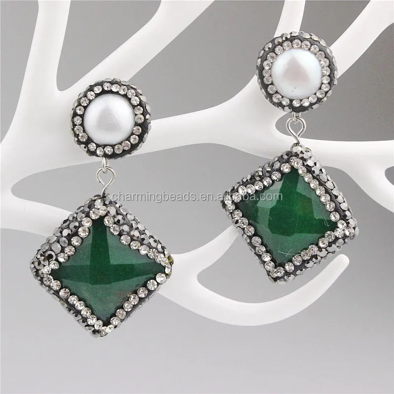 CH-ZSE0194 fashion stone diamond earring,wholesale gemstone jade stud earring,handmade pave crystal pearl stud earring jewelry