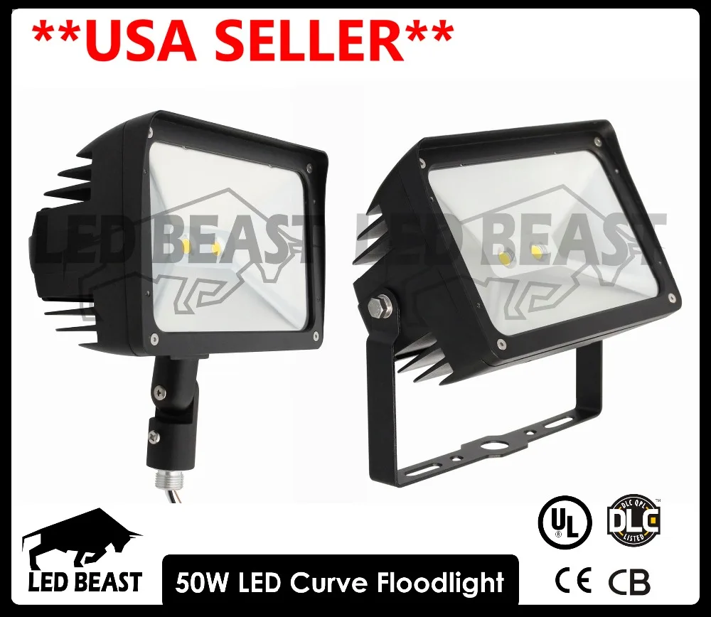 LED Curved Flood Light 50W -Trunnion and Knuckle - UL DLC - USA Seller