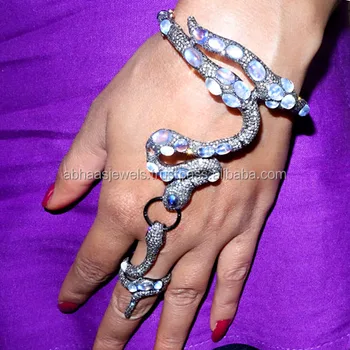14k Gold Diamond Gemstone 925 Silver Slave Hand Harness Bracelet 14k Gold Diamond Gemstone 925 Silver Slave Hand Harness Bracelet With Ring Whole Snake