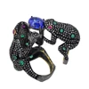 925 Sterling Silver Pave Diamond Multi Gemstone Two Frog Full Finger Ring Jewelry Supplier