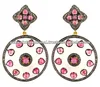 14k Gold Pave Diamond Gemstone Pink Tourmaline 925 Silver Designer Enamel Earrings Jewelry