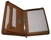 PU Tan Leather Conference File Folders / A4 Conference Folder With Ring Binders / 3 Ring Pocket Presentation Folders