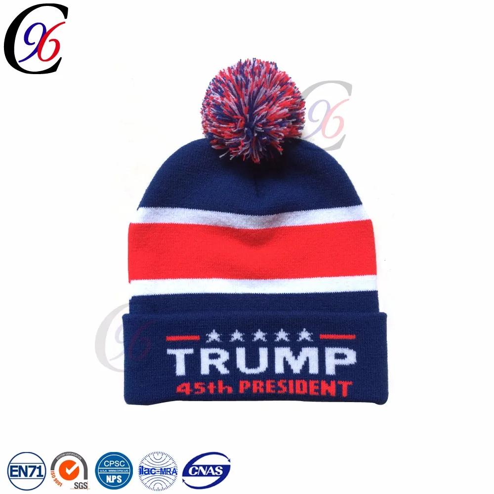 Chengxing custom cheap wholesale crochet babble flag free pom beanie jacquard knitting embroidery patterns football fans hat