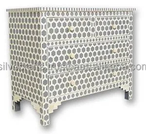 Indian Moroccan Style Camel Bone Inlay Chest Of Drawer Furniture